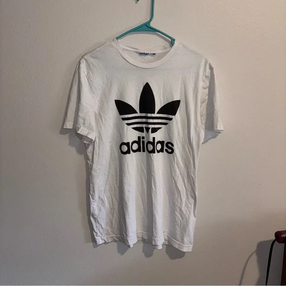 Adidas White Tee with Black Trefoil Logo Approx L - Picture 2 of 6